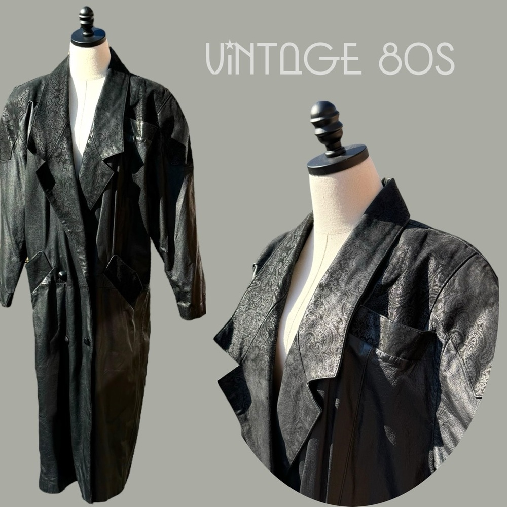 Vintage Black Leather Trench Coat